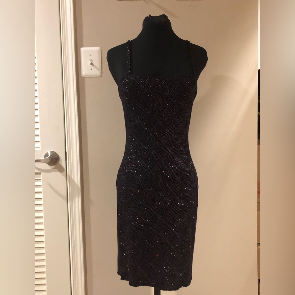 Purple, sequin dress, juniors size medium strap, or strapless